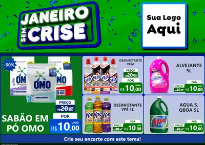 Modelo de Encarte para Encarte A4 Horizontal com o tema Janeiro Sem Crise para Produtos de Limpeza
