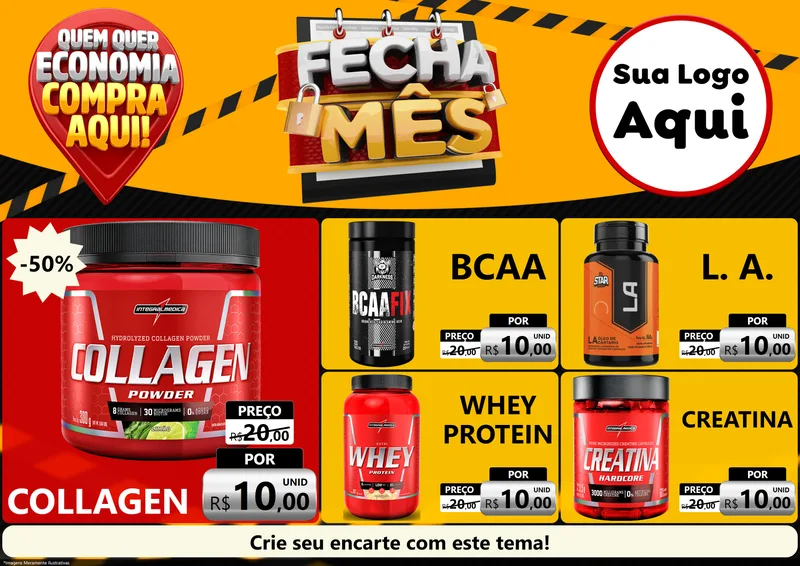 Modelo de Encarte para Encarte A4 Horizontal com o tema Fecha Mês para Suplementos alimentares