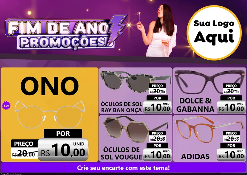 Modelo de Encarte para Encarte A4 Horizontal com o tema Fim de Ano Promoções para Óticas