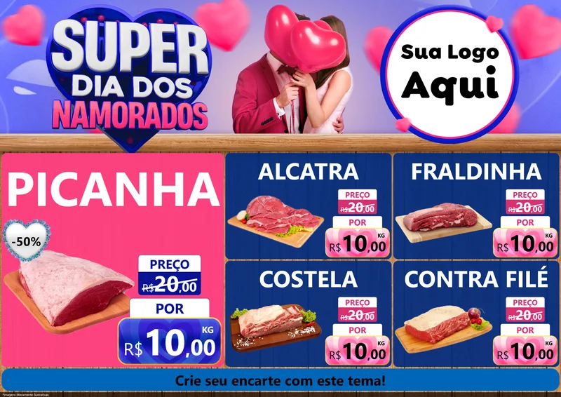 Modelo de Encarte para Encarte A4 Horizontal com o tema Super Dia dos Namorados para Açougue