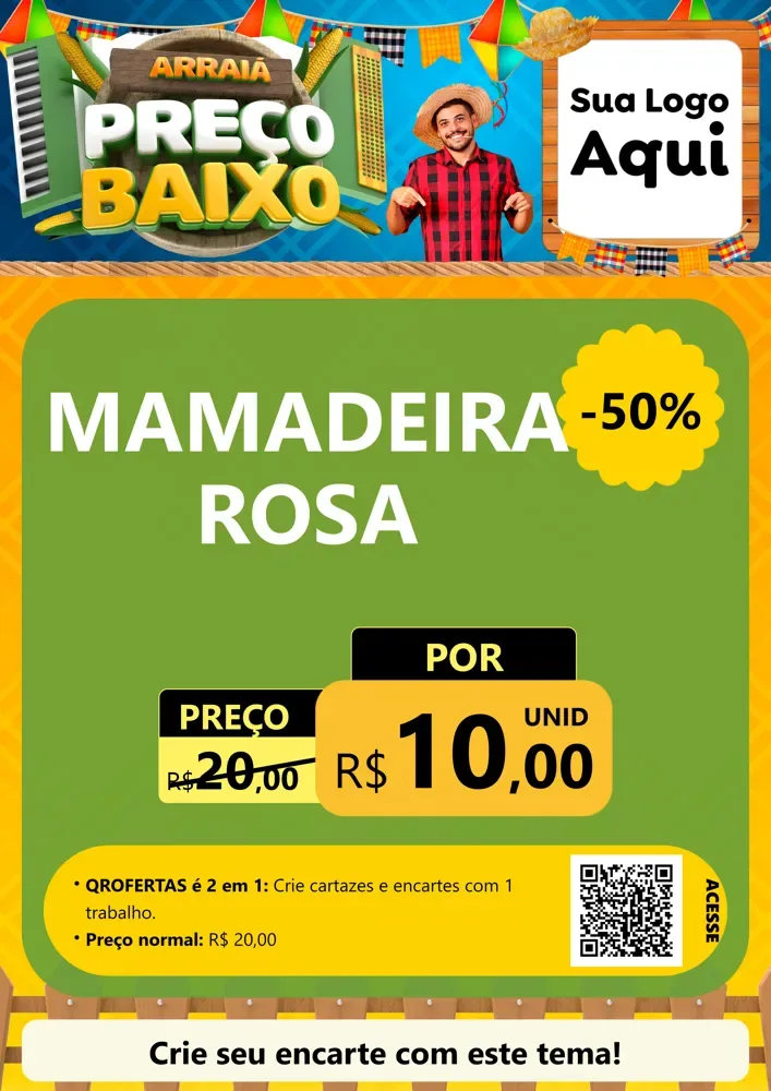 Modelo de Cartaz para Cartaz A4 Vertical com o tema Arraiá de Preço Baixo - Junina para Bebês