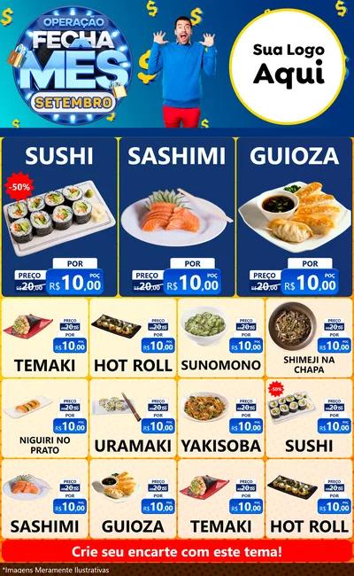 Modelo de Encarte para Encarte Grande com o tema Operação Fecha Mês Setembro para Comida japonesa