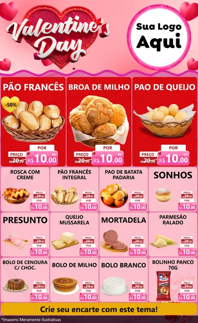Modelo de Encarte para Encarte Grande com o tema Valentine's Day para Padaria