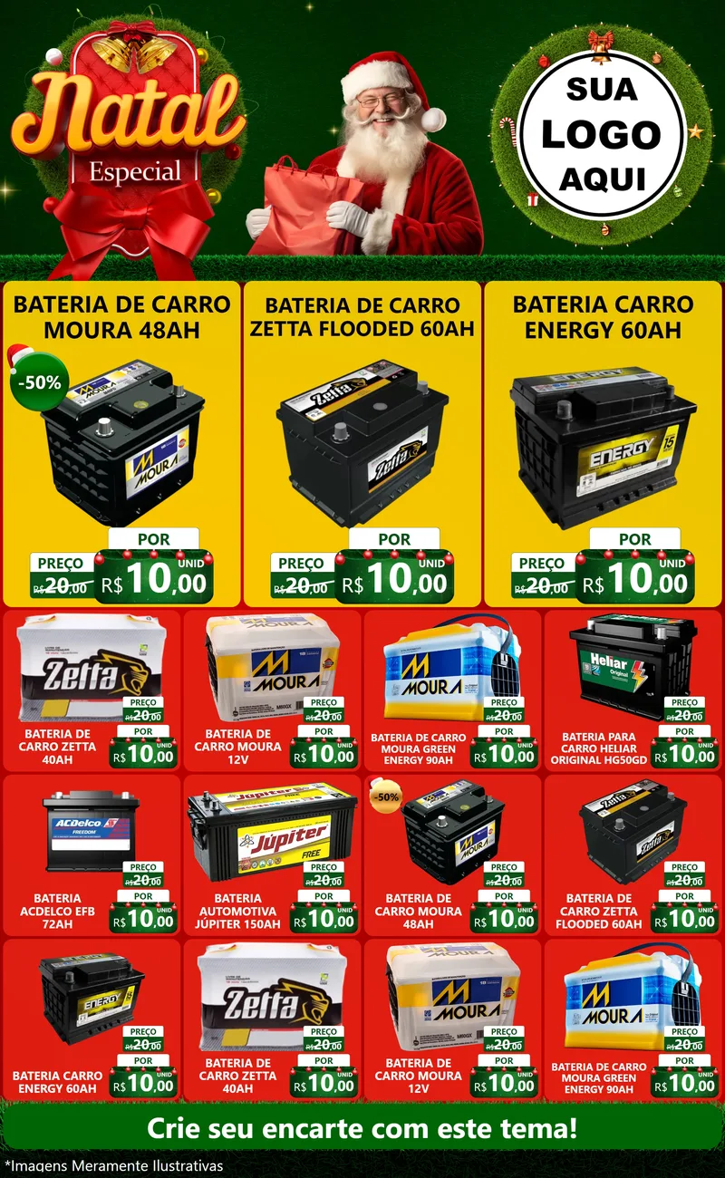 Modelo de Encarte para Encarte Grande com o tema Natal Especial para Baterias Elétricas