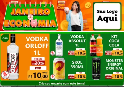 Modelo de Encarte para Encarte A4 Horizontal com o tema Janeiro da Economia para Distribuidora de bebidas