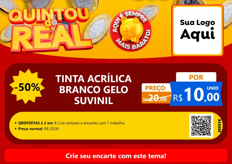 Modelo de Cartaz para Cartaz A4 Horizontal com o tema Quintou do Real para Tintas e Ferramentas
