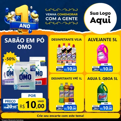 Modelo de Rede Social para Feed Facebook com o tema Um Ano de Aniversário para Produtos de Limpeza