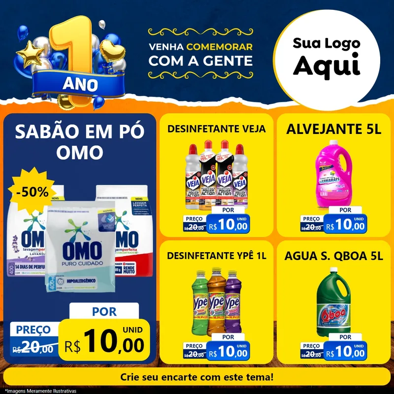 Modelo de Rede Social para Feed Facebook com o tema Um Ano de Aniversário para Produtos de Limpeza