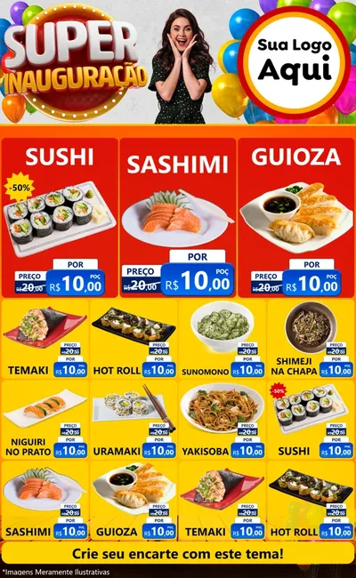 Modelo de Encarte para Encarte Grande com o tema Super Inauguração para Comida japonesa
