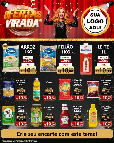 Modelo de Rede Social para Feed Instagram com o tema Ofertas da Virada para Supermercado