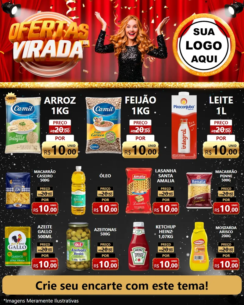 Modelo de Rede Social para Feed Instagram com o tema Ofertas da Virada para Supermercado