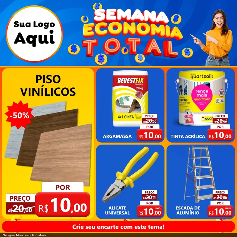 Modelo de Rede Social para Feed Facebook com o tema Semana Economia Total para Material para Construção