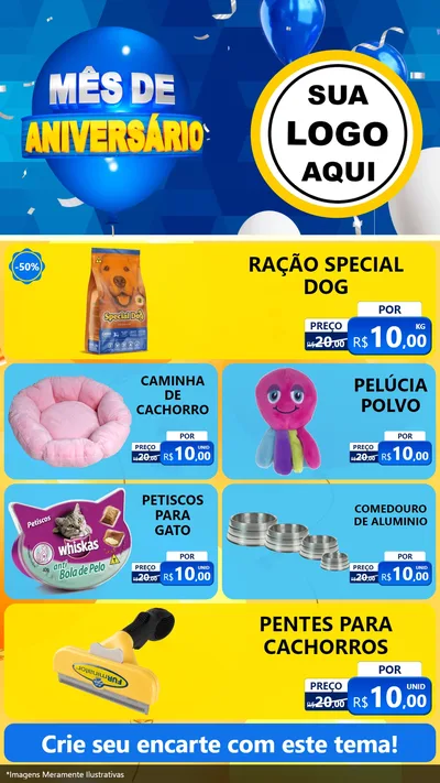 Modelo de TV para TV Vertical com o tema Mês de Aniversário para Pet Shop