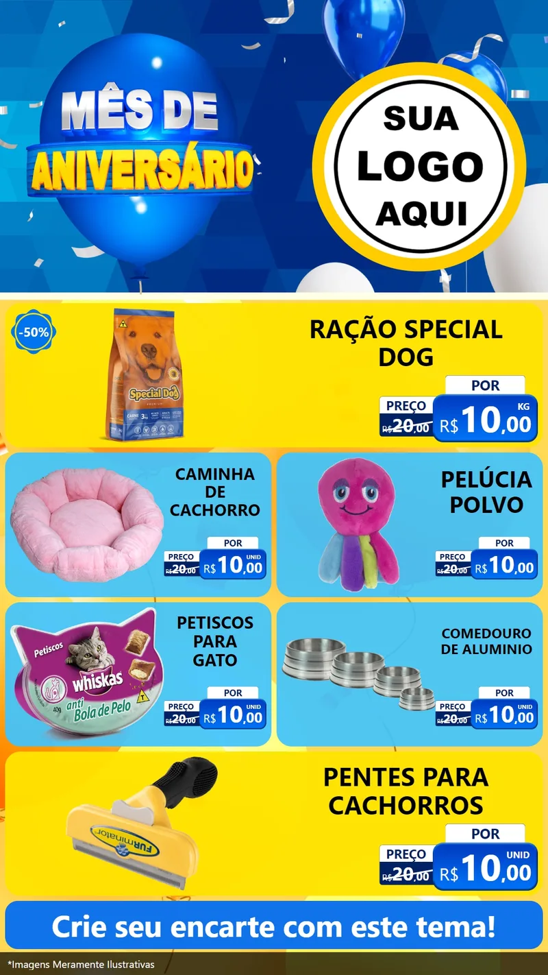 Modelo de TV para TV Vertical com o tema Mês de Aniversário para Pet Shop