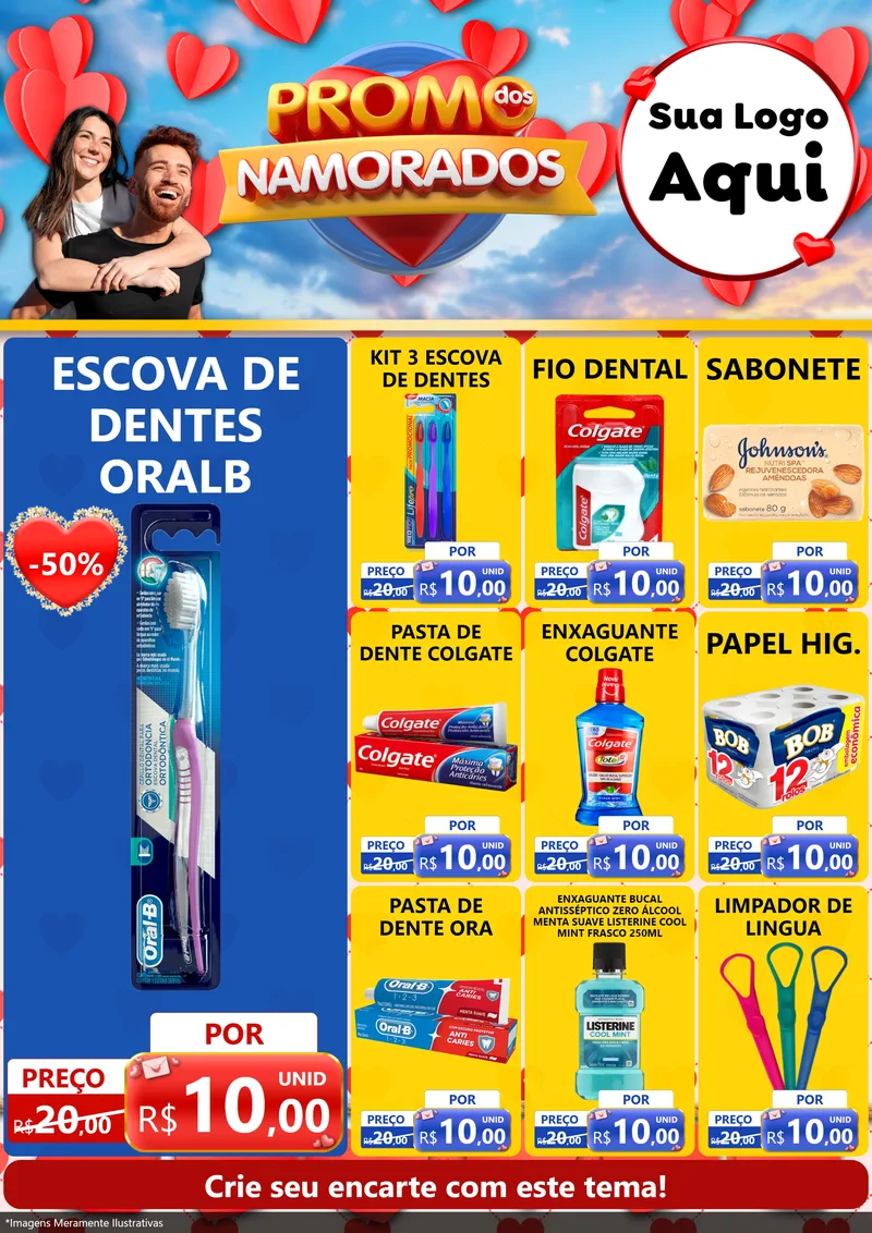 Modelo de Encarte para Encarte A4 Vertical com o tema Promo dos Namorados para Higiene Pessoal