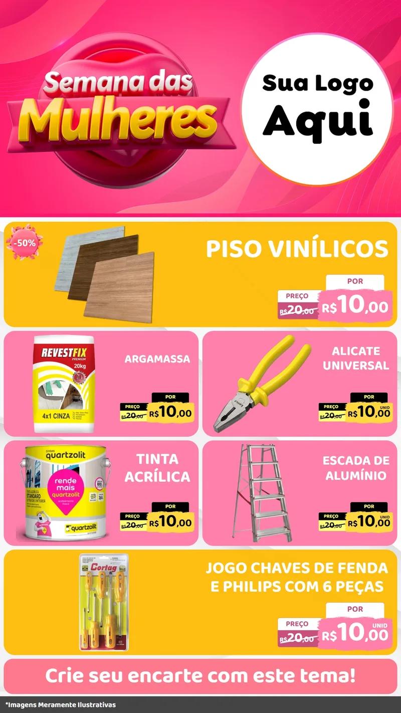 Modelo de TV para TV Vertical com o tema Semana das Mulheres para Material para Construção