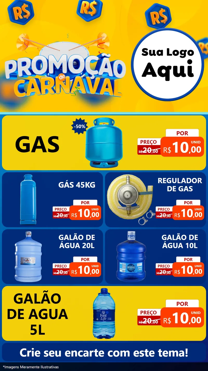 Modelo de TV para TV Vertical com o tema Promoção de Carnaval para Água e gás