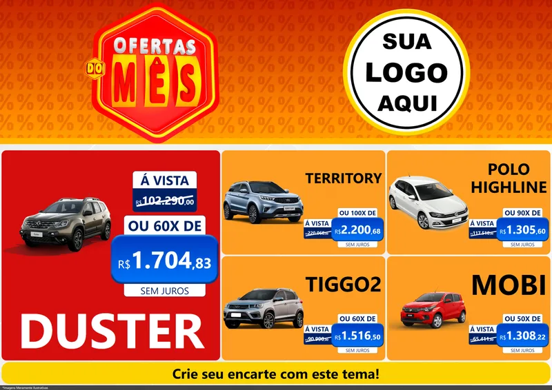 Modelo de Encarte para Encarte A4 Horizontal com o tema Ofertas do Mês para Concessionaria de Carros
