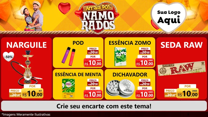 Modelo de TV para TV Horizontal com o tema Arraiá dos Namorados para Tabacaria