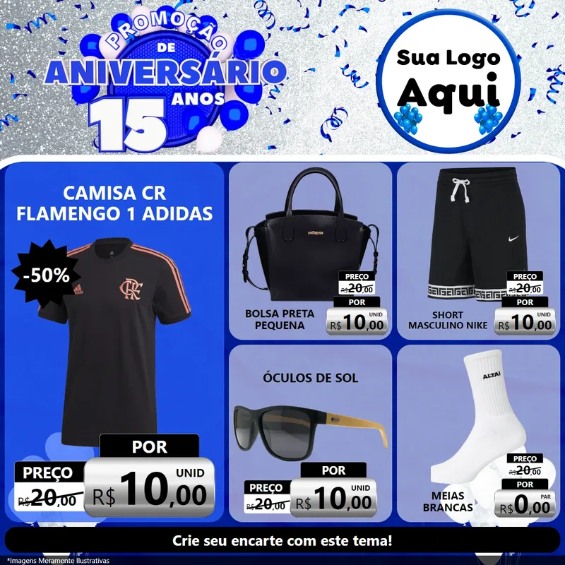 Modelo de Rede Social para Feed Facebook com o tema Promoção de Aniversário - 15 Anos para Roupas e acessórios
