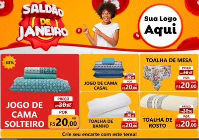 Modelo de Encarte para Encarte A4 Horizontal com o tema Saldão de Janeiro para Cama, Mesa e Banho