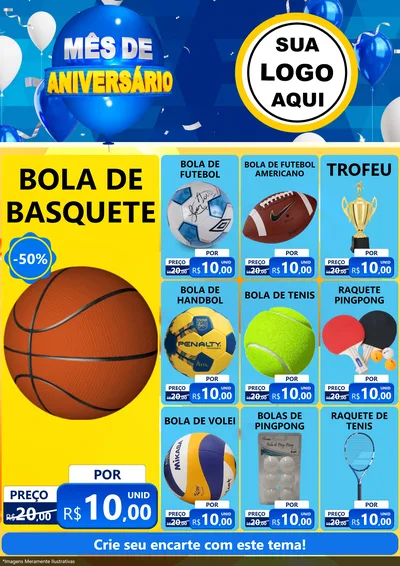 Modelo de Encarte para Encarte A4 Vertical com o tema Mês de Aniversário para Artigos Esportivos