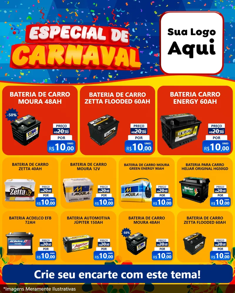 Modelo de Rede Social para Feed Instagram com o tema Especial de Carnaval para Baterias Elétricas