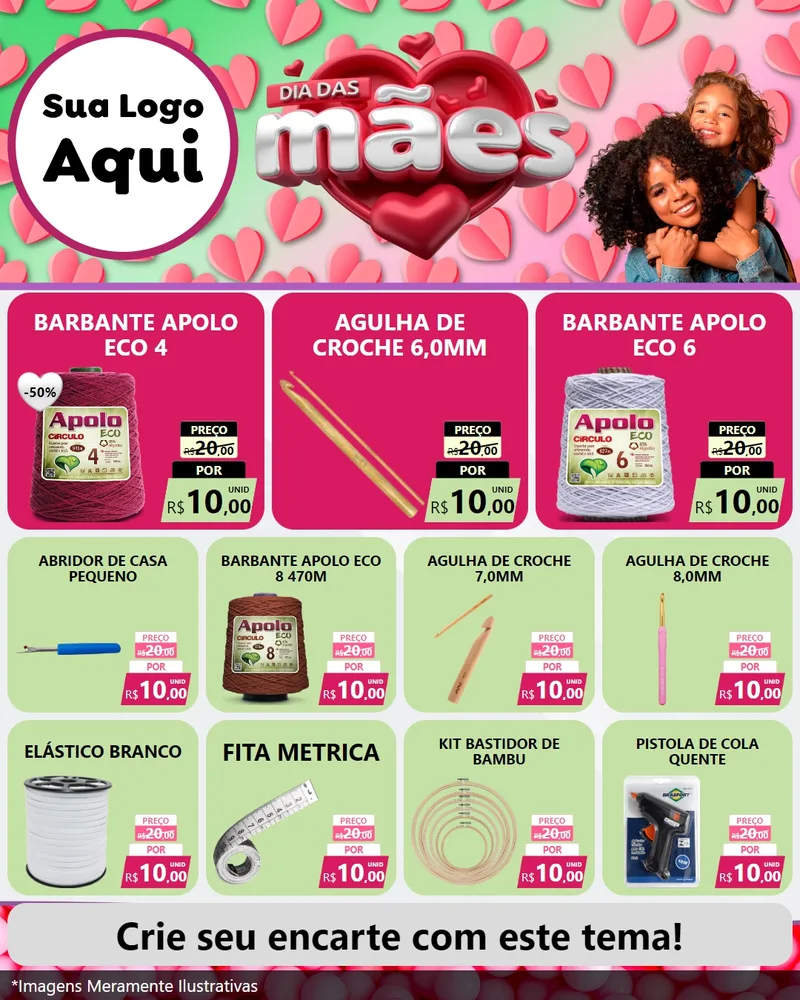Modelo de Rede Social para Feed Instagram com o tema Dia das Mães para Armarinho e Aviamentos