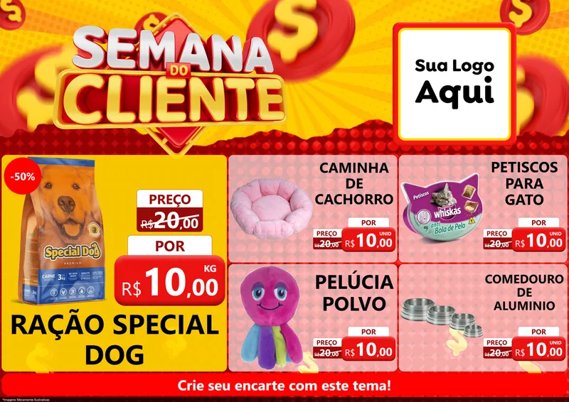 Modelo de Encarte para Encarte A4 Horizontal com o tema Semana do Cliente para Pet Shop