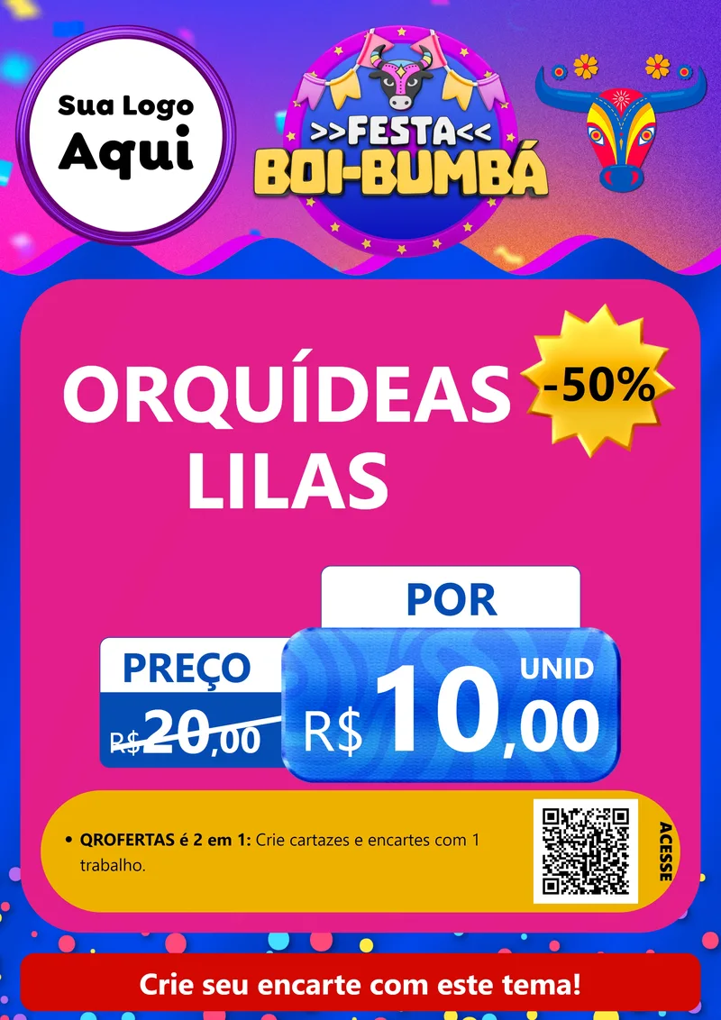 Modelo de Cartaz para Cartaz A4 Vertical com o tema Festa Boi-Bumbá para Floricultura e jardim