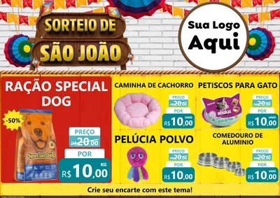 Modelo de Encarte para Encarte A4 Horizontal com o tema Sorteio de São João para Pet Shop
