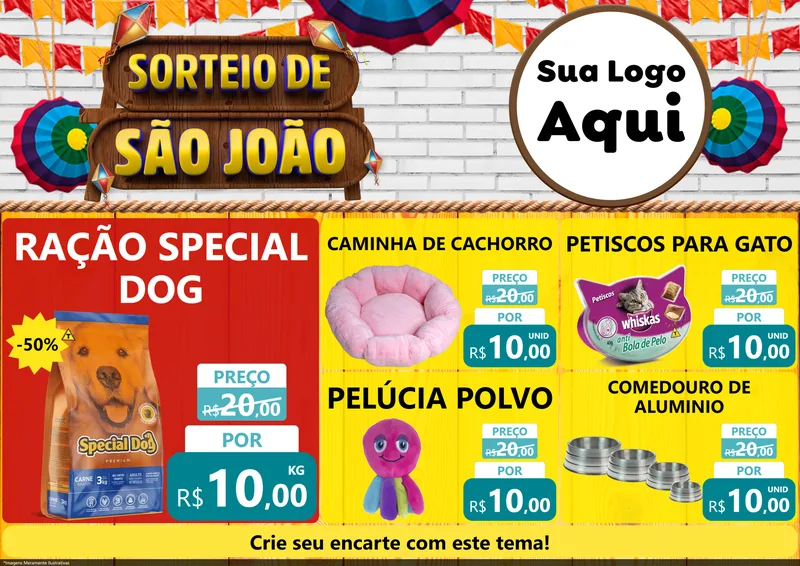 Modelo de Encarte para Encarte A4 Horizontal com o tema Sorteio de São João para Pet Shop