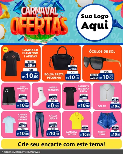 Modelo de Rede Social para Feed Instagram com o tema Carnaval de Ofertas para Roupas e acessórios