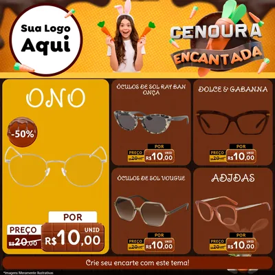 Modelo de Rede Social para Feed Facebook com o tema Cenoura Encantada - Páscoa para Óticas