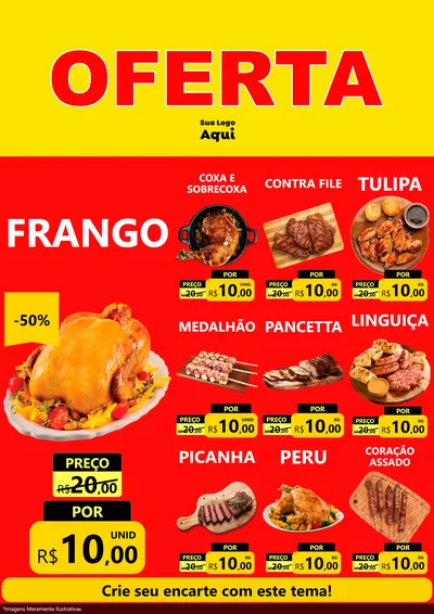 Modelo de Encarte para Encarte A4 Vertical com o tema OFERTA - Vermelho Cartaz para Assados