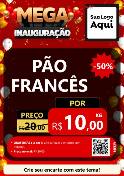 Modelo de Cartaz para Cartaz A4 Vertical com o tema Mega Inauguração para Padaria