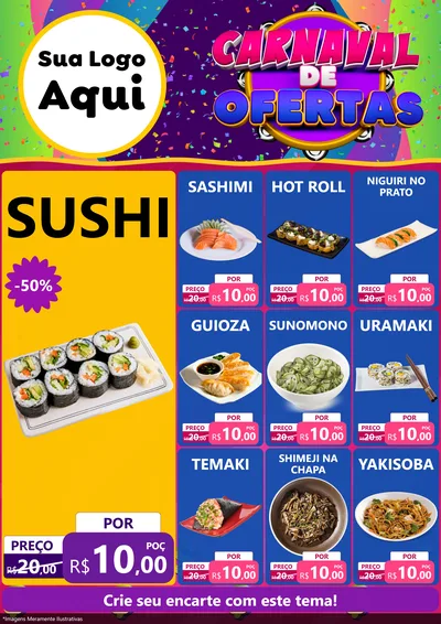 Modelo de Encarte para Encarte A4 Vertical com o tema Carnaval de Ofertas para Comida japonesa