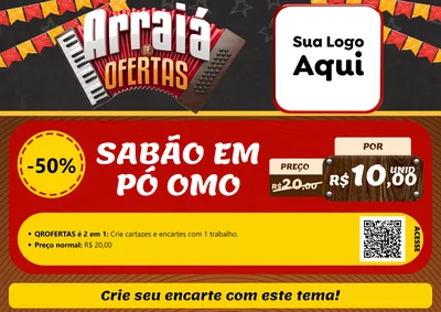 Modelo de Cartaz para Cartaz A4 Horizontal com o tema Arraiá de Ofertas - Junina para Produtos de Limpeza