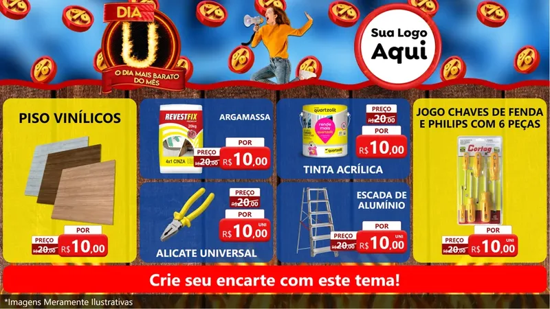 Modelo de TV para TV Horizontal com o tema Dia U - O Dia Mais Barato Do Mês para Material para Construção