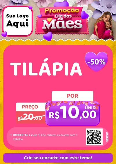 Modelo de Cartaz para Cartaz A4 Vertical com o tema Promoção Dia das Mães para Peixaria