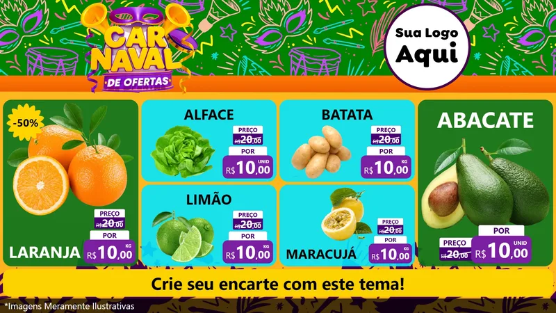 Modelo de TV para TV Horizontal com o tema Carnaval de Ofertas para Hortifrúti