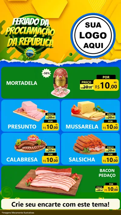 Modelo de TV para TV Vertical com o tema Feriado da Proclamação da República para Frios e Laticínios