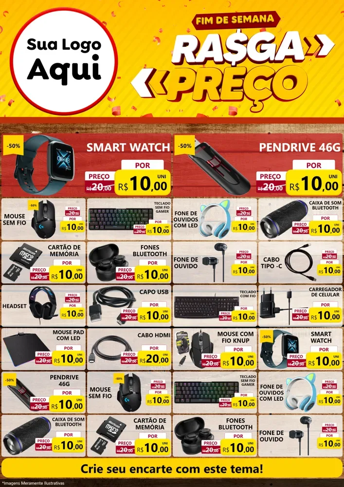 Modelo de Encarte para Encarte A4 Vertical com o tema Fim de Semana Rasga Preços para Informática