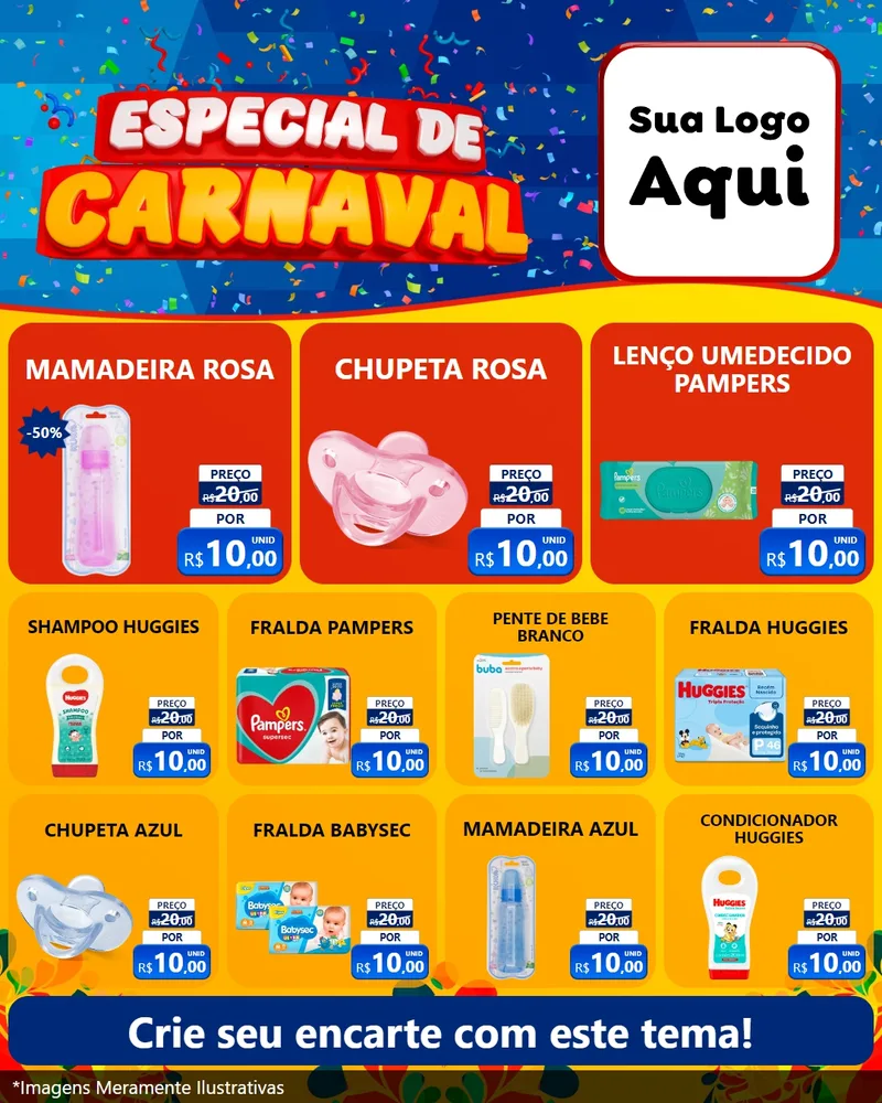 Modelo de Rede Social para Feed Instagram com o tema Especial de Carnaval para Bebês