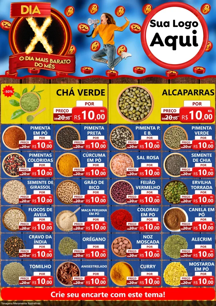 Modelo de Encarte para Encarte A4 Vertical com o tema Dia X - O Dia Mais Barato Do Mês para Produtos Naturais