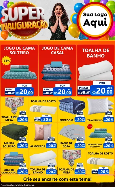 Modelo de Encarte para Encarte Grande com o tema Super Inauguração para Cama, Mesa e Banho