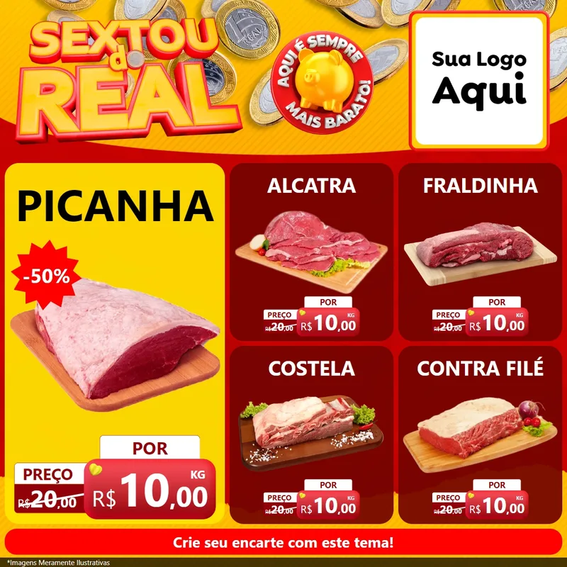 Modelo de Rede Social para Feed Facebook com o tema Sextou do Real para Açougue
