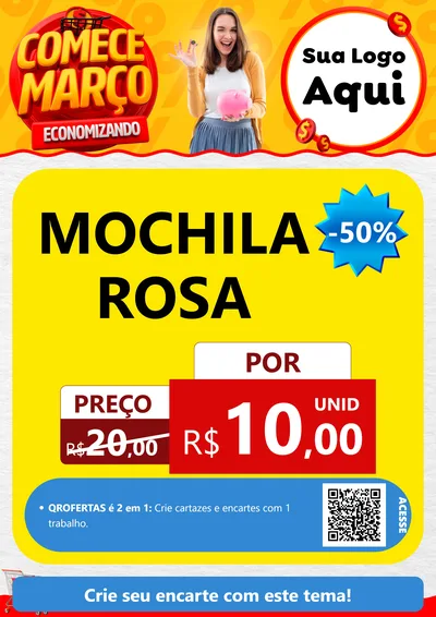 Modelo de Cartaz para Cartaz A4 Vertical com o tema Comece Março Economizando para Papelaria