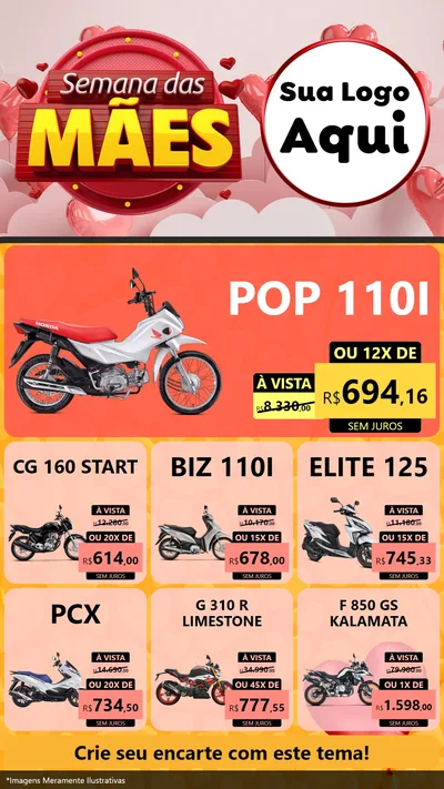 Modelo de Rede Social para Stories com o tema Semana das Mães para Concessionaria de Motos