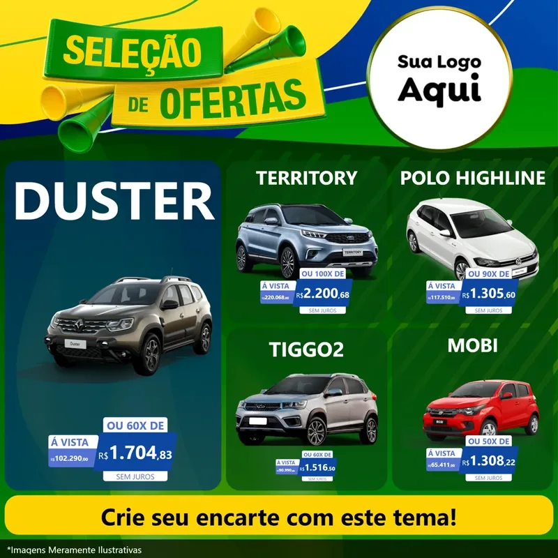 Modelo de Rede Social para Feed Facebook com o tema Seleção de Ofertas - Copa para Concessionaria de Carros